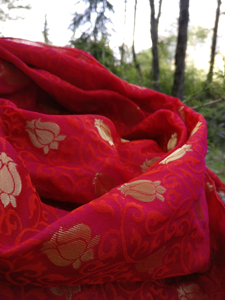 Pink and Gold Scarf in Brocade Silk  Silk Square Scarf – MARICHI The  Himalayan Shoppe